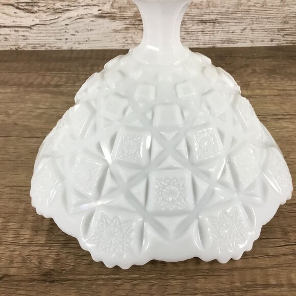 Westmoreland Old Quilt Pattern Milk Glass Pedestal Compote 5.75" Tall X 8" Top D - Picture 7 of 10
